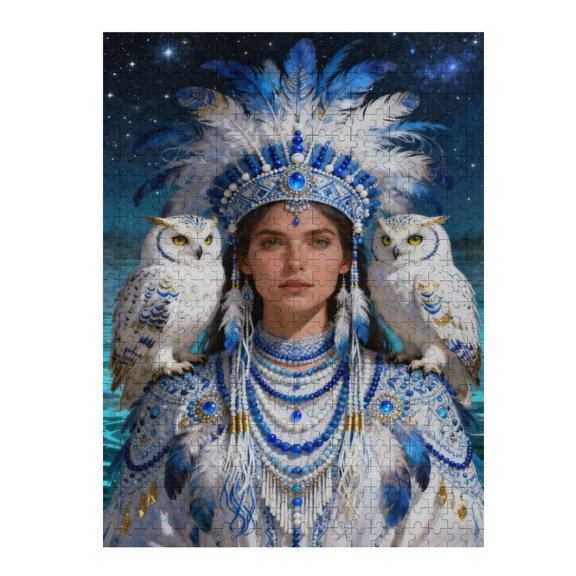 500 Piece Owl Fantasy Jigsaw Puzzle for Adults Winter Mystical Owls with Tribal Beadwork, Challenging Puzzle, Fun Family Game Night, Relaxing DIY Puzzle for Seniors, Adults, 20.5x15 in