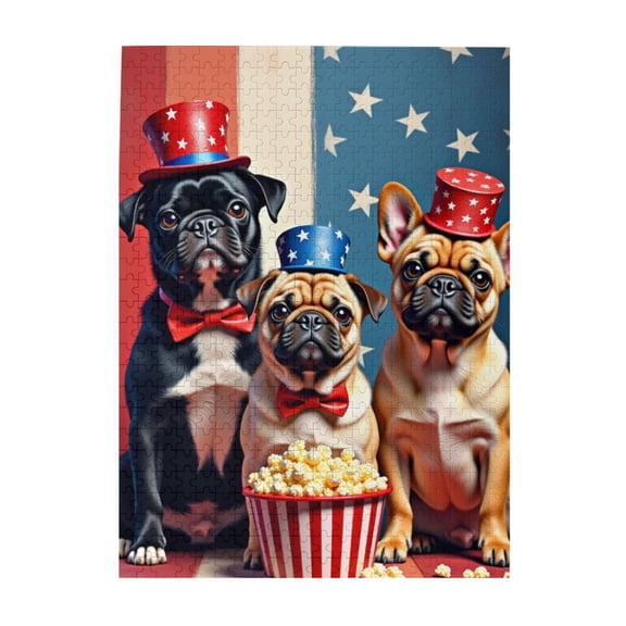 500 Piece Patriotic Pups Jigsaw Puzzle For Adults – Festive Frenchie & Pug Friends – Challenging & Fun Activity Great Gift Idea Home Décor
