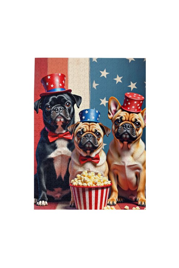 500 Piece Patriotic Pups Jigsaw Puzzle For Adults – Festive Frenchie & Pug Friends – Challenging & Fun Activity Great Gift Idea Home Décor