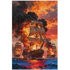 500 Piece Pirate Fleet Battle Scene Flame Burning Puzzle for Adults, 20.5"x15" – Challenging Family Activity, Colorful DIY, Fun Home Decor, Relaxing Game Night