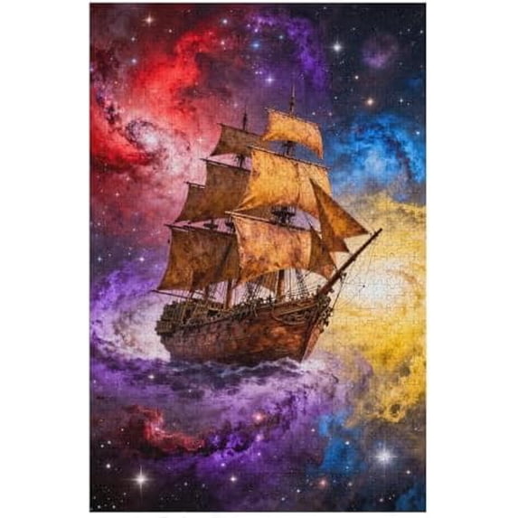 500 Piece Pirate Ship Starry Ocean Background Puzzle for Adults – Colorful DIY, Relaxing Family Game, Challenging Home Decor, Perfect for Game Nights
