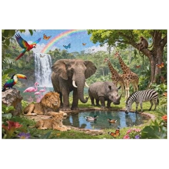 500 Piece Puzzle for Adults, Animals Eden Garden Jigsaw Puzzle, 500 Pieces with Elephant, Lion, Zebra, Giraffe, Educational Challenge Puzzle for adults, 20.5x15 in