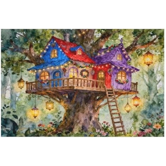 500 Piece Puzzle for Adults, Magical Tree House Jigsaw Puzzle, Fun and Unique Family Game, Challenging Puzzle Gift for Friends, Men, Women, Seniors, 20.515 in