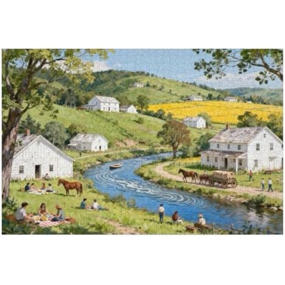 500 Piece Puzzle for Adults Seaside Village Puzzle Recycled Cardboard White Villa Jigsaw Puzzles 500 Pieces Challenging America Town Puzzles Perfect for Game Nights Best Xmas Gift 20.5x15