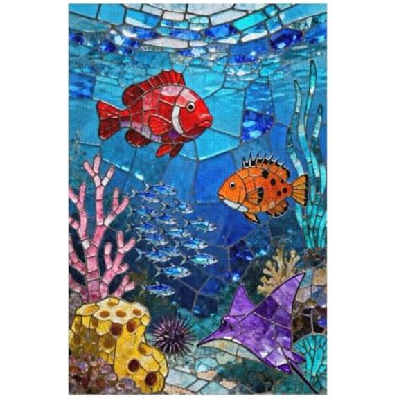 500 Piece Puzzle for Adults, Stained Glass Ocean Jigsaw Puzzle, Underwater World Artwork, DIY Wall Decor, Brain-Challenging Family Activity, Relaxing Sea Puzzle