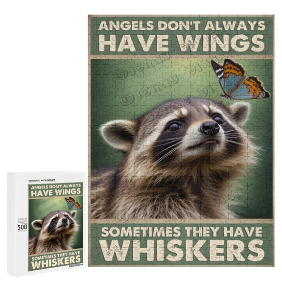 500 Piece Puzzle – Raccoon with Butterfly and Angel Wings | Relaxing Puzzle for Animal Lovers, Ideal for Nature Enthusiasts, Fun for Family and Pet Decor Fans