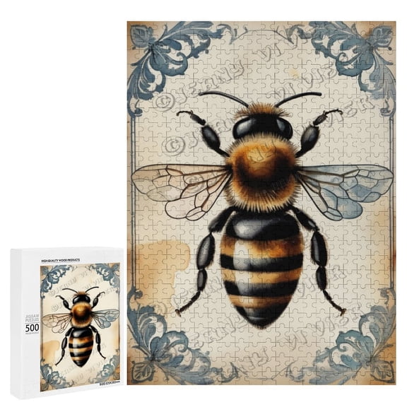 500 Piece Puzzle  Vintage Bee Decor with Floral Design | Perfect Puzzle for Nature Lovers | Ideal for Relaxation and Gifting
