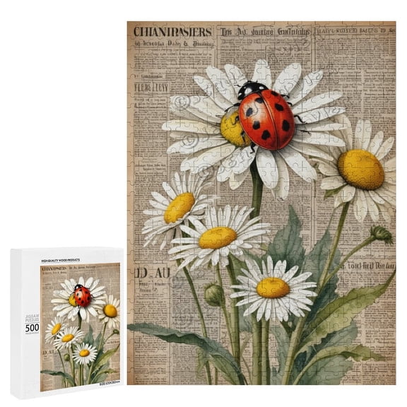 500 Piece Puzzle  Vintage Ladybugs with Daisy Flowers | Fun Puzzle for Nature Enthusiasts | Perfect for Relaxation
