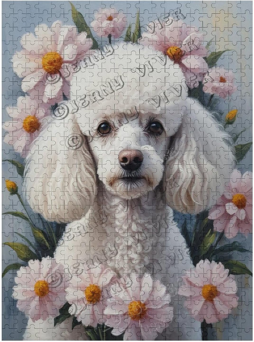 500 Piece Puzzle for Adults – Floral White Poodle Design – Wooden ...