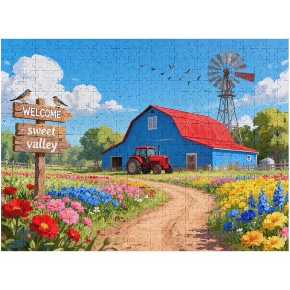 500 Piece Puzzles for Adults - Country Farm Scene with Windmill, Barn & Tractor Jigsaw Puzzles 500 Pieces 20.5x15 Inches Challenging Puzzle for Relaxation & Group Activity