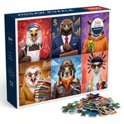 500 Piece Puzzles for Adults, Funny Anthropomorphic Birds in Professions Jigsaw Puzzle, Bald Eagle Owl Falcon Dressed in Clothes Grid Illustration Artwork Hobby Home Decor Wall Art