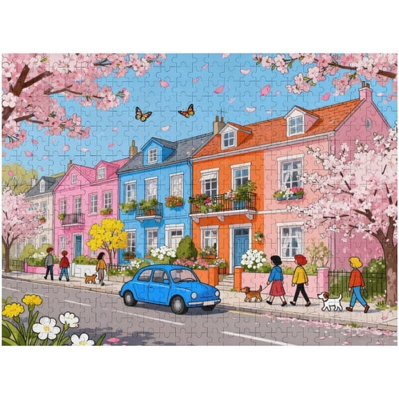 500 Piece Puzzles for Adults, Sakura Blossom Street 500 Puzzle for Adults, Clearance Impossible Challenge Art Jigsaw Puzzles, for Gift Birthday Party Games Family, 20.5x15 Inch Dust Free Puzzle