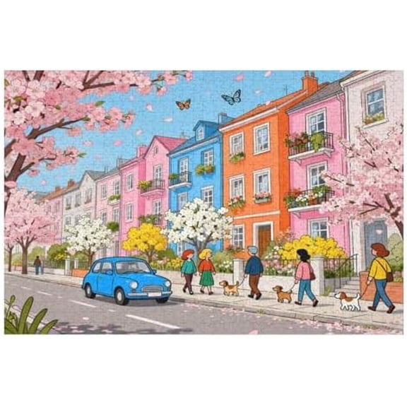 500 Piece Puzzles for Adults, Sakura Blossom Street 500 Puzzle for Adults, Clearance Impossible Challenge Art Jigsaw Puzzles, for Gift Birthday Party Games Family, 20.5x15 Inch Dust Free Puzzle