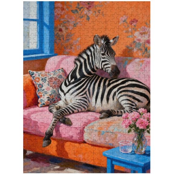 500 Piece Puzzles for Adults,Zebra Sitting on Sofa Puzzle for Adults Seniors, Fun Creative Kits for Friends,Challenging Christian Art Perfect for Game Nights,20.5 * 15 in