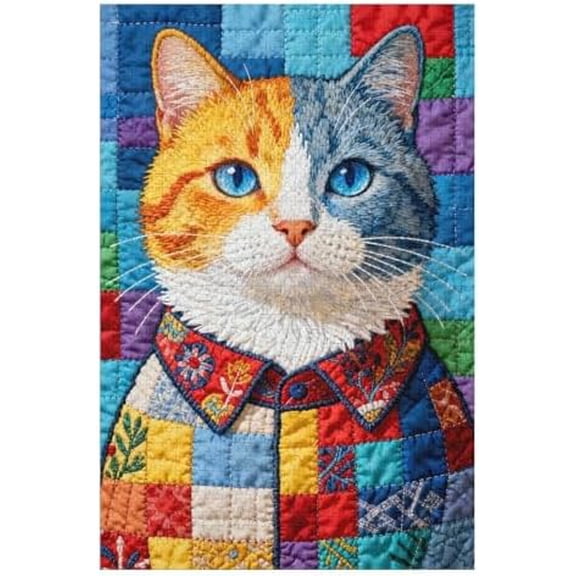 500 Piece Quilt Cat Colorful Kitty Patchwork Puzzle for Adults – DIY Home Decor, Challenging Interactive Family Game Night