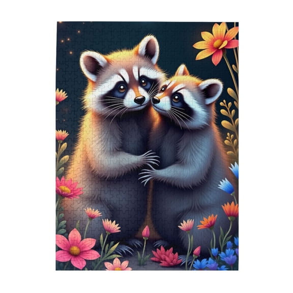 500 Piece Raccoon Jigsaw Puzzle For Adults Two Adorable Raccoons Embracing In A Garden Of Flowers Challenging And Relaxing Puzzle Game Great Gift Idea HighQuality Pieces