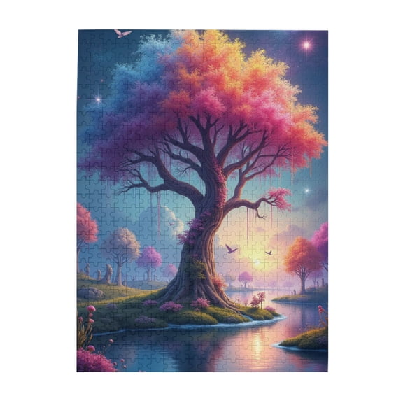 500 Piece Rainbow Tree Jigsaw Puzzle For Adults Dreamlike Landscape Serene Artwork Challenging & Relaxing Puzzle Beautiful Home Decor Great Gift Idea