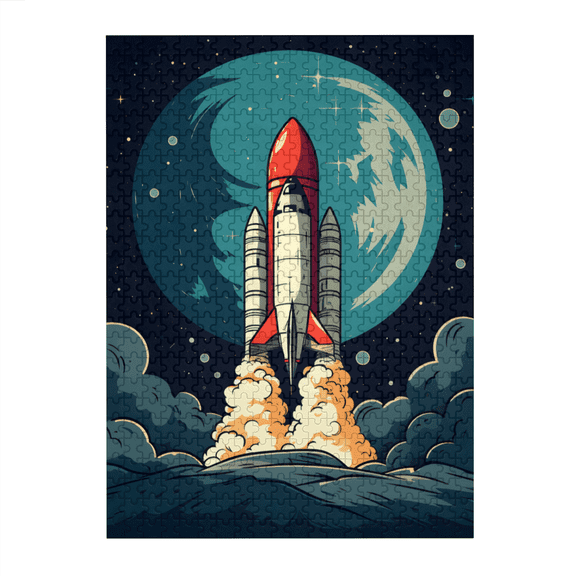 500 Piece Retro Space Shuttle Jigsaw Puzzle, Vintage Style Earth & Galaxy Art, Fun Family Game,Relaxing Brain Teaser, Challenging Gift For Space Fans & Hobbyists