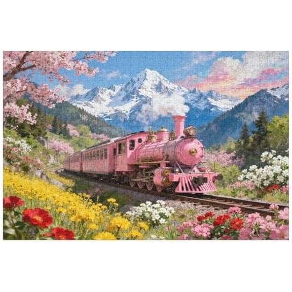 500 Piece Sakura Train Cherry Blossom Scenic Puzzle for Adults – Hard & Challenging, Brain Teaser for Family Fun & Home Decoration