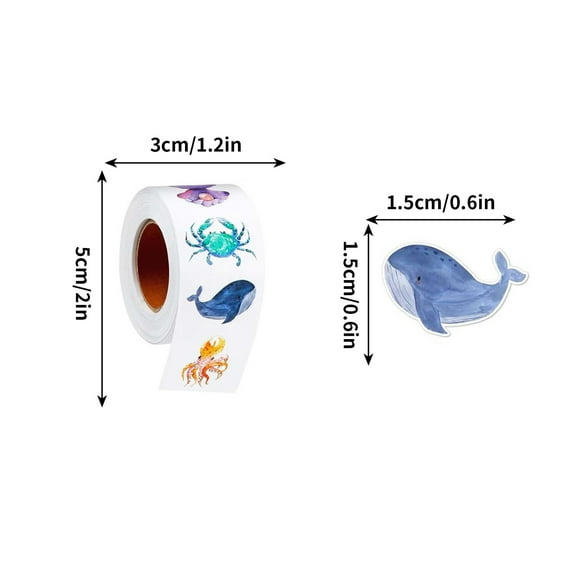 500 Piece Sea Life Stickers Roll Waterproof Decorative Labels Kids Craft Activity Set