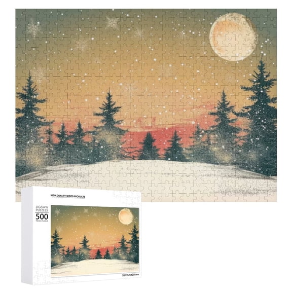 500-Piece Snowy Landscape Wooden Puzzle - Fun & Relaxing Activity, Modern Home Art, Thoughtful Keepsake