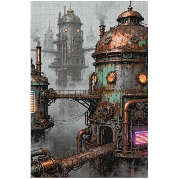 500 Piece Steampunk Iron City Wasteland Puzzle for Adults, 20.5"x15" – Letters on Back, Hard Challenge, Colorful DIY, Relaxing Family Activity, Perfect Home Gift