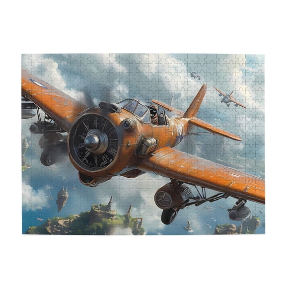500 Piece Steampunk Plane Wooden Jigsaw Puzzle For Adults – Intricate Sky City Fantasy Art, Challenging Relaxation, Brain Exercise & Great Gift Home Decor