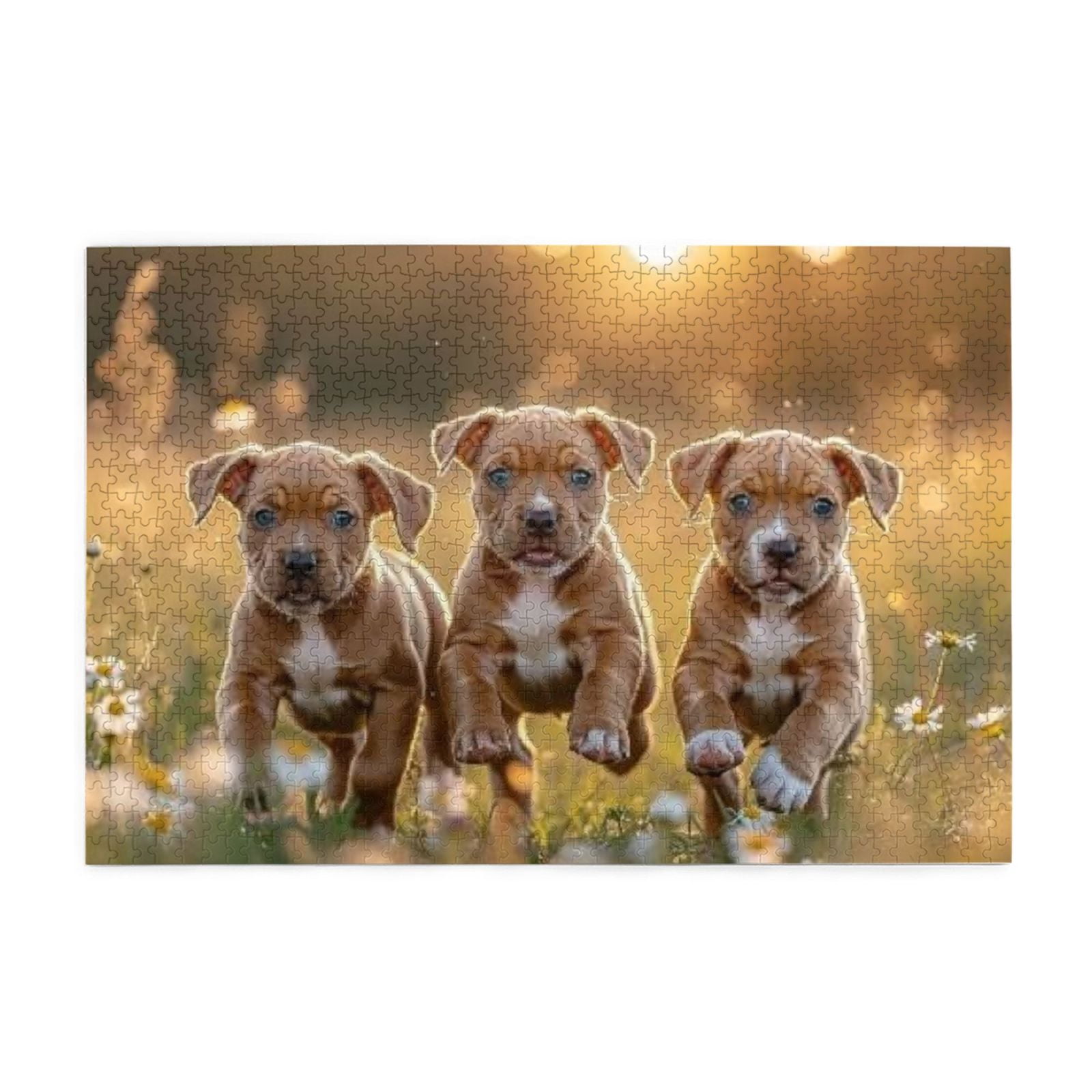500 Piece Three Pitbull Puppies Jigsaw Puzzle Relaxing & Challenging ...