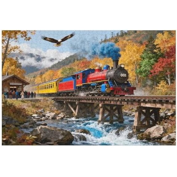 500 Piece Train Fall Landscape Recycled Cardboard Puzzle for Adults – Challenging Family Game Night Activity, Fun Brain Exercise for Seniors