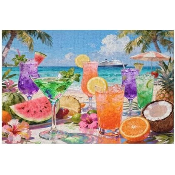 500 Piece Tropical Paradise Beach Cocktail Scene Puzzle for Adults – Palm Trees, Hard Summer Ocean Puzzle, Family Game Night & Relaxation
