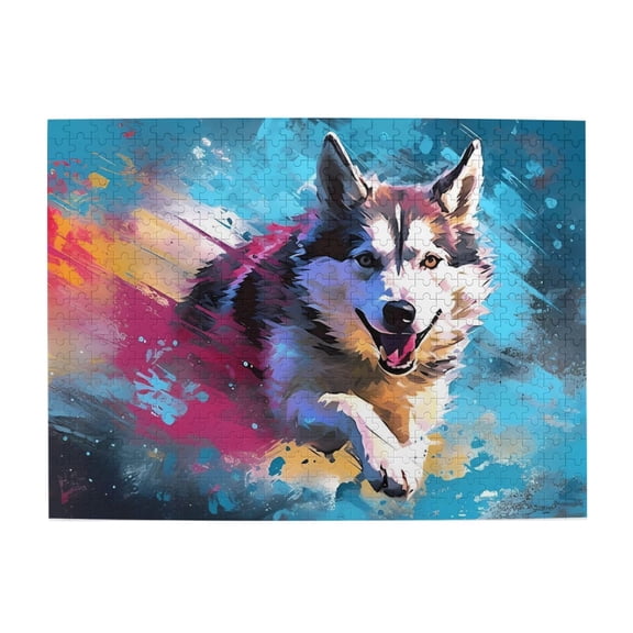 500 Piece Vibrant Abstract Husky Dog Jigsaw Puzzle For Adults Challenging Wooden Brain Exercise Game, Colorful Wall Art Decor, Relaxing Stress Relief Activity, Gift For Loved Ones