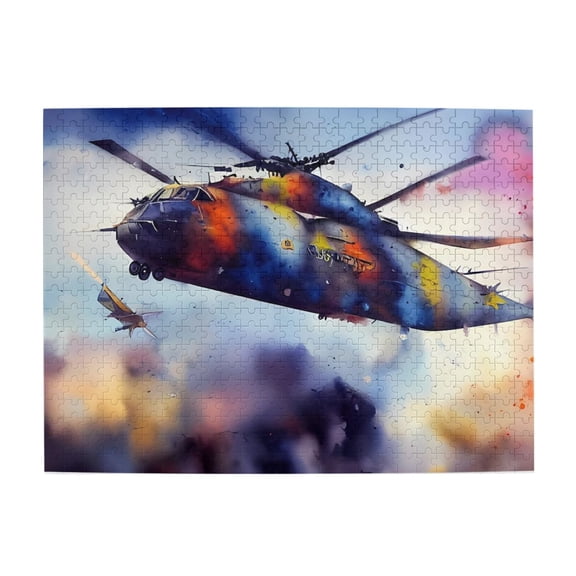 500 Piece Vibrant Abstract Military Helicopter Jigsaw Puzzle For Adults Challenging Brain Exercise, Relaxing Wooden Puzzle, Dynamic Wall Art, Great Gift Idea For Aviation Fans