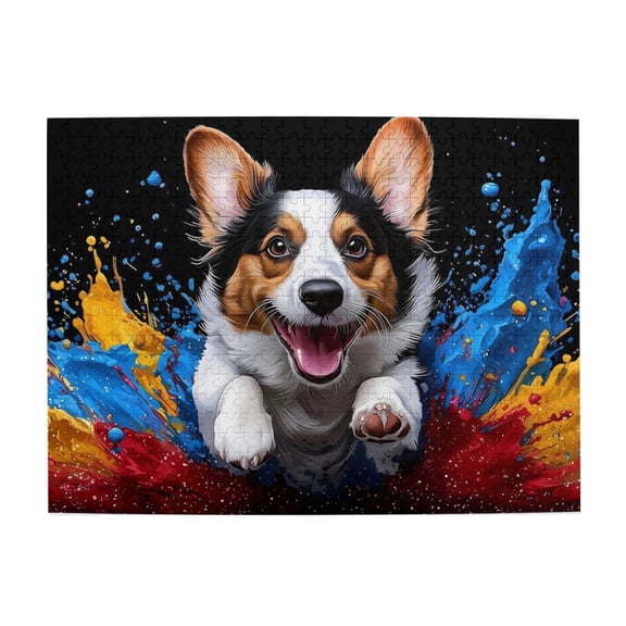 500 Piece Vibrant Corgi Dog Jigsaw Puzzle For Adults – Colorful Paint Splash Art, Challenging, Relaxing Brain Game, Great Gift For Dog Lovers