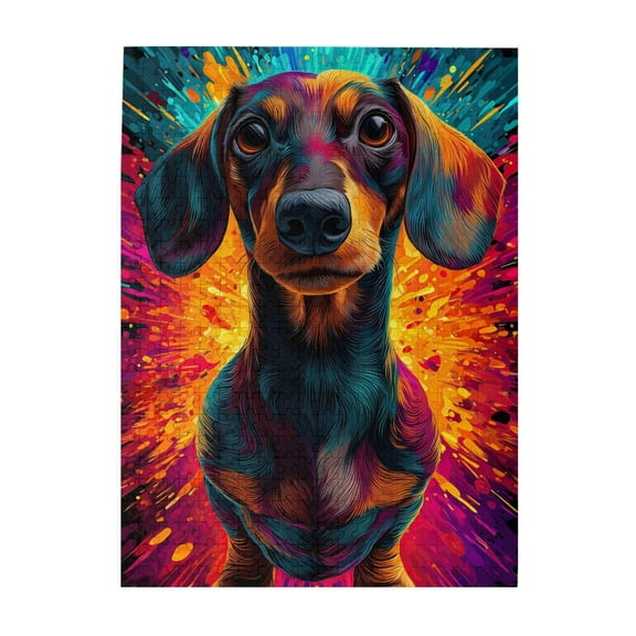500 Piece Vibrant Dachshund Dog Jigsaw Puzzle For Adults – Captivating Pop Art Design, Fun, Challenging, Relaxing Brain Workout, Wooden Puzzle, Artistic Home Decor, Ideal Gift