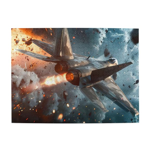 500 Piece Vibrant Fighter Jet Explosion Artwork Wooden Jigsaw Puzzle For Adults Challenging, Relaxing Brain Game, Home Decor & Great Gift