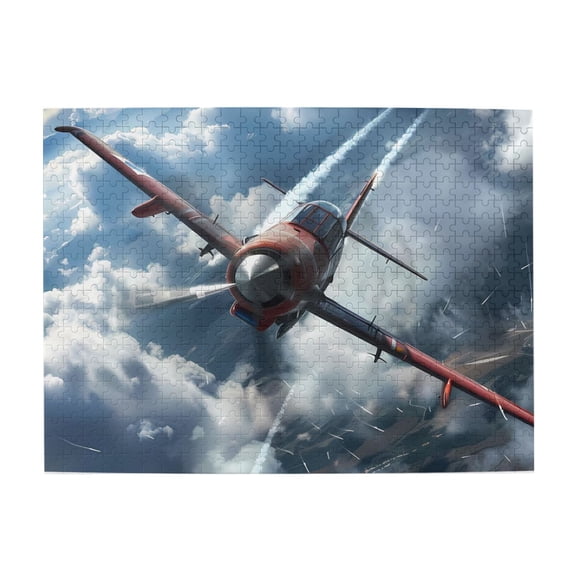 500 Piece Vibrant Fighter Plane Wooden Jigsaw Puzzle For Adults Dynamic Military Aviation Art, Challenging Brain Exercise, Relaxing Hobby, Unique Gift & Decor