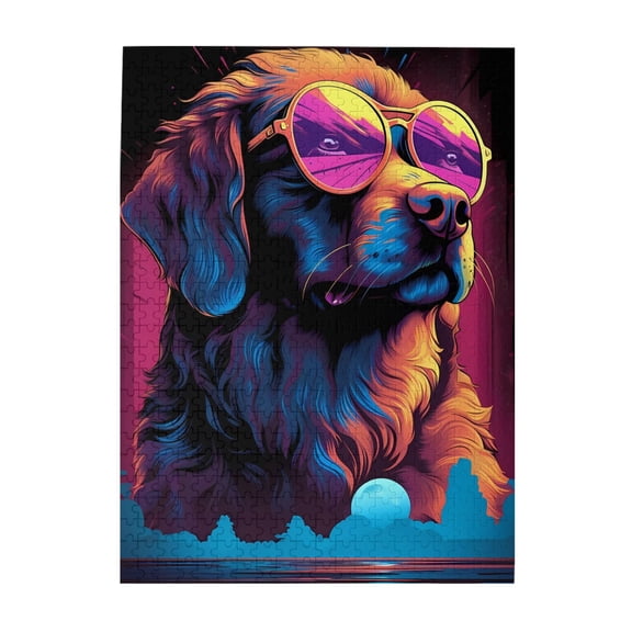 500 Piece Vibrant Neon Pop Art Dog Jigsaw Puzzle For Adults – Stylish Sunglasses Design, Challenging & Relaxing Brain Exercise, Stress Relief Home Decor Gift