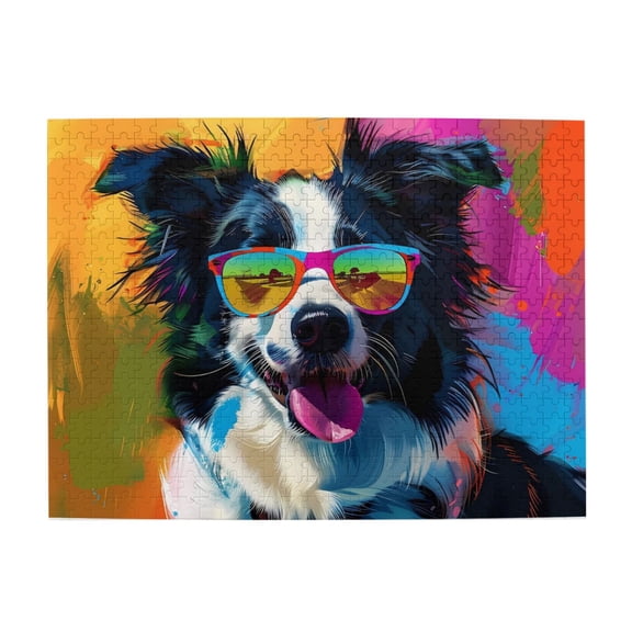 500 Piece Vibrant Pop Art Dog In Sunglasses Wooden Jigsaw Puzzle For Adults – Challenging, Relaxing Brain Game, Cool Pet Artwork Home Decor, Unique Gift Idea