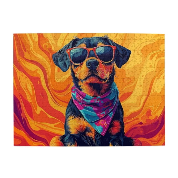 500 Piece Vibrant Pop Art Dog With Sunglasses Jigsaw Puzzle For Adults – Challenging, Relaxing Brain Exercise, Unique Gift & Home Decor