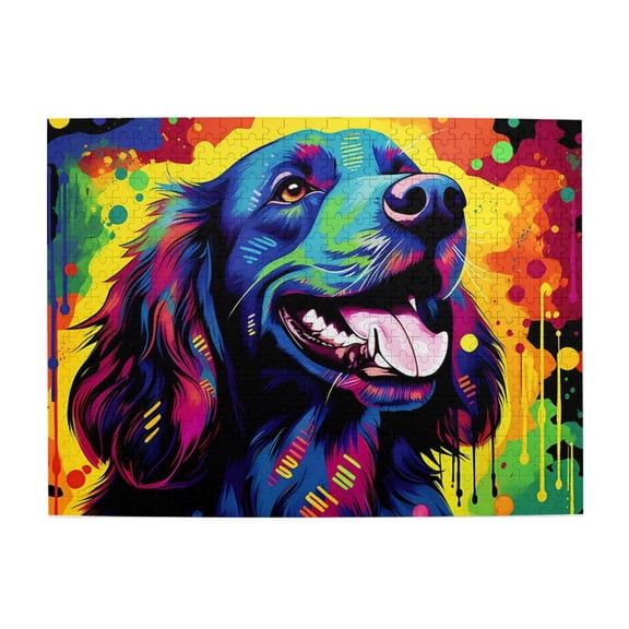 500 Piece Vibrant Pop Art Dog Wooden Jigsaw Puzzle For Adults Colorful Abstract Design, Challenging & Relaxing Brain Exercise, Stress Relief, Unique Home Decor, Thoughtful Gift