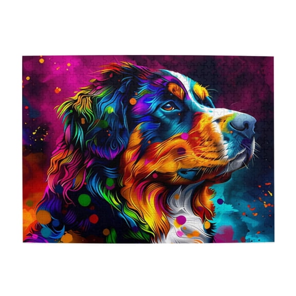 500 Piece Vibrant Pop Art Dog Wooden Jigsaw Puzzle For Adults – Colorful Pet Artwork, Challenging Brain Exercise & Relaxing Stress Relief Game, Unique Home Decor Gift