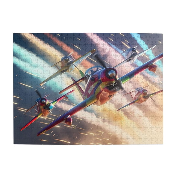 500 Piece Vibrant Propeller Plane Jigsaw Puzzle For Adults – Challenging & Relaxing Brain Exercise, Dynamic Airshow Art With Rainbow Trails, Unique Gift Idea & Home Decor