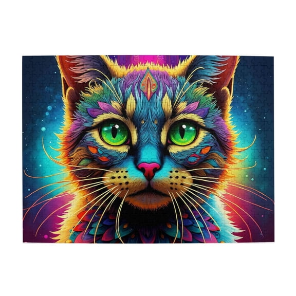 500 Piece Vibrant Psychedelic Cat Jigsaw Puzzle For Adults – Challenging Fun, Relaxing Stress Relief, Colorful Artistic Home Decor, Unique Gift For Cat Lovers