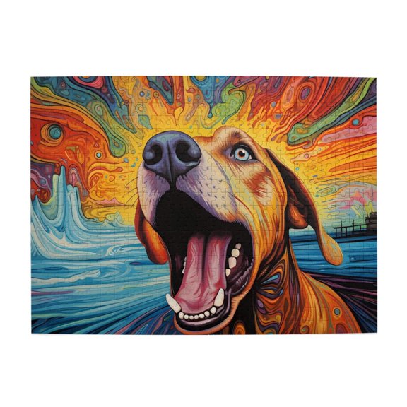 500 Piece Vibrant Psychedelic Dog Jigsaw Puzzle For Adults – Challenging Wooden Brain Exercise, Relaxing Stress Relief, Unique Home Decor Gift