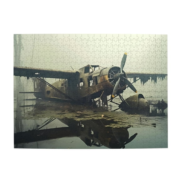 500 Piece Vintage Abandoned Biplane Jigsaw Puzzle For Adults – Mysterious Swamp Plane Wreck Artwork, Challenging & Relaxing Brain Activity, Unique Gift & Home Decor