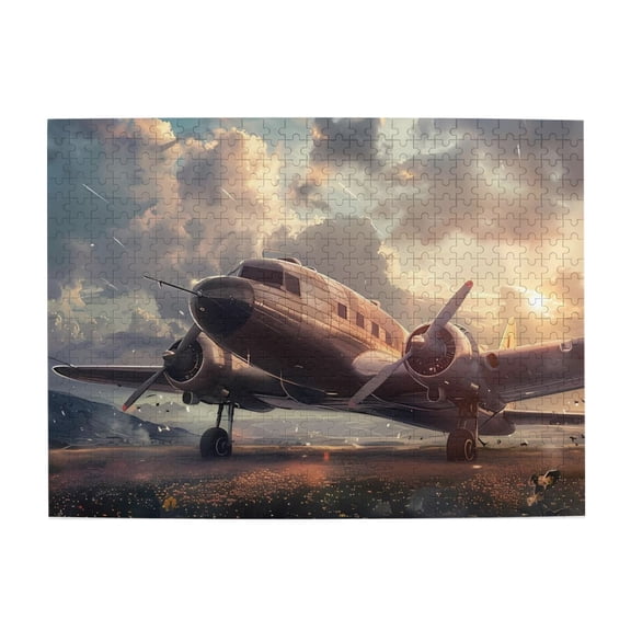 500 Piece Vintage Airplane Jigsaw Puzzle For Adults – Captivating Sunset Aircraft Art, Challenging Wooden Brain Game, Relaxing, Ideal Gift, Home Decor