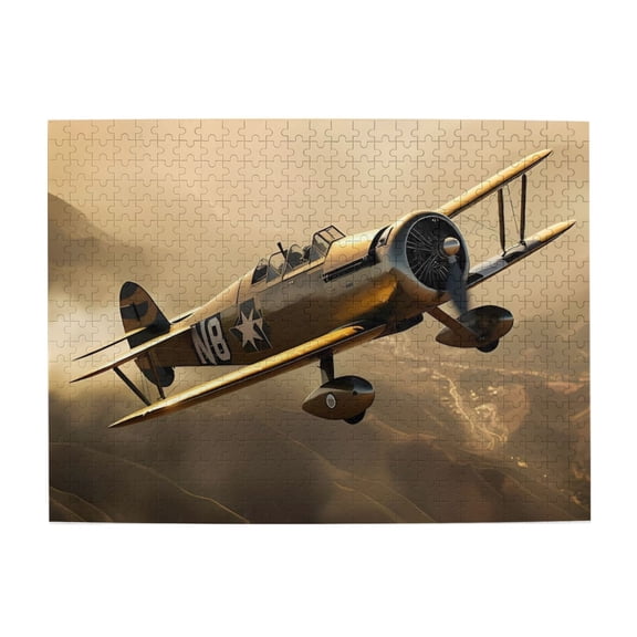 500 Piece Vintage Biplane Jigsaw Puzzle For Adults – Majestic Flight Over Mountains, Challenging Wooden Game, Relaxing Brain Exercise & Unique Gift For Aviation Fans