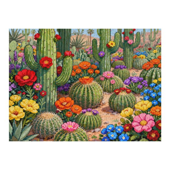 500 Piece Vintage Cactus Puzzle for Adults Retro Succulent Plant Jigsaw, Flower Art Challenge for Plant Lovers, Fun Family Puzzle and Relaxing Home Dcor 20.5x15 in