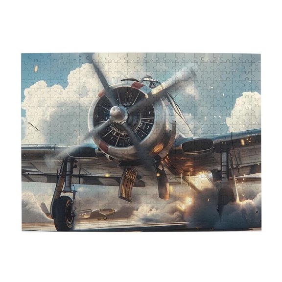 500 Piece Vintage Fighter Plane Jigsaw Puzzle For Adults Dynamic Military Aircraft Art, Challenging Wooden Brain Exercise & Stress Relief Game, Great Gift Idea & Home Decor