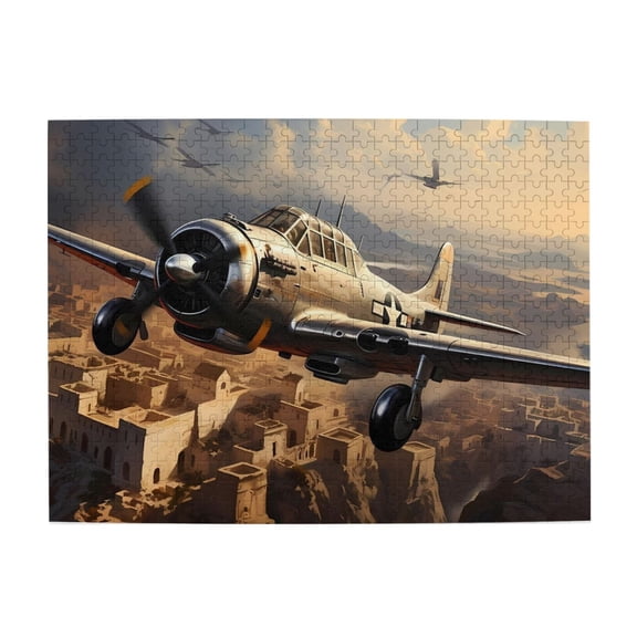500 Piece Vintage Military Aircraft Jigsaw Puzzle For Adults – Challenging Wooden Brain Exercise, Stunning WWII Desert City Flight Artwork, Relaxing Activity, Gift & Home Decor